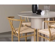 Venture Design Valgomojo komplektas Olivia valgomojo stalas su Alfons valgomojo kėdė 110 cm smėlio spalvos MDF rotangas metalas