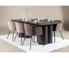 Venture Design Valgomojo komplektas Olivia valgomojo stalas su Berit valgomojo kėdė 210x100 cm juoda ruda poliesterio kordurojas plienas