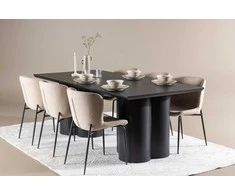 Venture Design Valgomojo komplektas Olivia valgomojo stalas su Modesto valgomojo kėdė 210x100 cm juoda