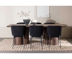 Venture Design Valgomojo komplektas Olivia valgomojo stalas su Modesto valgomojo kėde 100x210 cm juoda moka MDF plienas