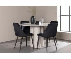 Venture Design Valgomojo komplektas Olivia valgomojo stalas ir naktinės kėdės 110 cm smėlio juoda MDF aksomas plienas