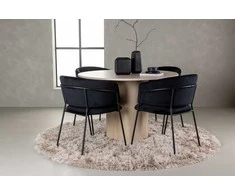 Venture Design Valgomojo komplektas Olivia valgomojo stalas ir Selma valgomojo kėdės 110 cm balta juodas aksomas