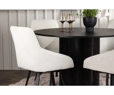 Venture Design Valgomojo komplektas Olivia valgomojo stalas ir Rosie valgomojo kėdė 110 cm juoda smėlio spalvos audinys