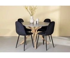 Venture Design Valgomojo komplektas Piazza valgomojo stalas ir Polar valgomojo kėdės 120 cm natūrali pilka juodas aksomas plienas
