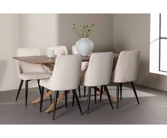 Venture Design Valgomojo komplektas Piazza valgomojo stalas su Leone valgomojo kėde 180x90 cm smėlio spalvos, moka mediena, aksomas, plienas