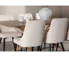 Venture Design Valgomojo komplektas Piazza valgomojo stalas su Leone valgomojo kėde 180x90 cm smėlio spalvos, moka mediena, aksomas, plienas