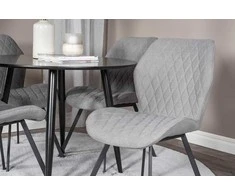 Venture Design Valgomojo komplektas Plaza apvalus valgomojo stalas 100x75 cm juodos spalvos audinys