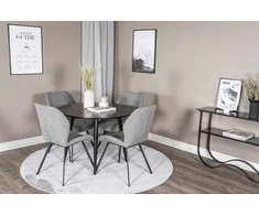 Venture Design Valgomojo komplektas Plaza apvalus valgomojo stalas 100x75 cm juodos spalvos audinys