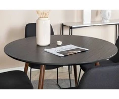 Venture Design Valgomojo komplektas Plaza apvalus stalas 100 cm juodas juodos medžiagos valgomojo baldai