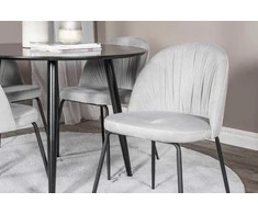 Venture Design Valgomojo komplektas Plaza apvalus valgomojo stalas 100x75 cm juodas raukšlėtas valgomojo kėdė pilkas aksomas
