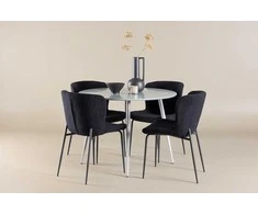 Venture Design Valgomojo komplektas Plaza stalas su Modesto kėdėmis 100 cm pilkos ir juodos MDF ir poliesterio