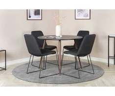 Venture Design Valgomojo komplektas Plaza apvalus stalas 100 cm juodas juodos medžiagos valgomojo baldai