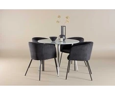 Venture Design Valgomojo komplektas Plaza valgomojo stalas su Berit kėdėmis 100 cm pilkas ir juodas MDF