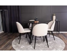 Venture Design Valgomojo komplektas Plaza apvalus valgomojo stalas ir aksominės valgomojo kėdės 100x75 cm juoda smėlio spalvos valgomojo baldai