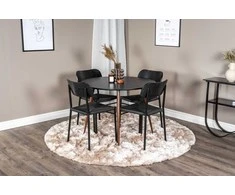 Venture Design Valgomojo komplektas Plaza apvalus stalas 100 cm juodojo riešuto kojelės Polly valgomojo kėdė 2 vnt. juoda