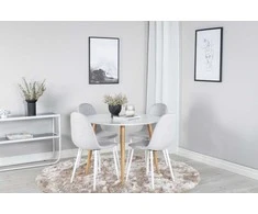 Venture Design Valgomojo komplektas Plaza apvalus valgomojo stalas ir Polar valgomojo kėdės 100x75 cm šviesiai pilka medžiaga