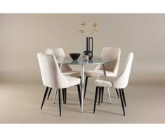 Venture Design Valgomojo komplektas Plaza valgomojo stalas su Leone valgomojo kėde 100 cm pilka ir smėlio spalvos MDF