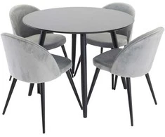 Venture Design Valgomojo komplektas Plaza apvalus valgomojo stalas 100x75 cm, juodas, aksominė valgomojo kėdė, šviesiai pilka