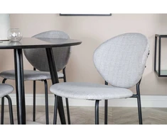 Venture Design Valgomojo komplektas Plaza apvalus valgomojo stalas ir Vault valgomojo kėdės 100x75 cm juodos spalvos audinys
