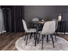 Venture Design Valgomojo komplektas Plaza apvalus valgomojo stalas ir Polar valgomojo kėdės 100x75 cm juodas šviesiai pilkas veliūras