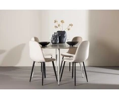 Venture Design Valgomojo komplektas Plaza valgomojo stalas su Polar kėdėmis 120 cm smėlio spalvos MDF