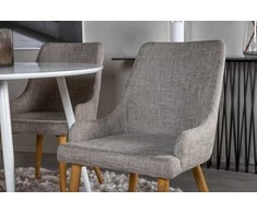 Venture Design Valgomojo komplektas Plaza apvalus stalas 100 cm baltas Plaza valgomojo kėdė 2 vnt. šviesiai pilka 100x100 cm balta