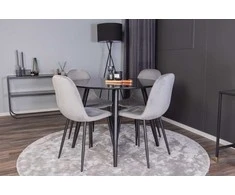 Venture Design Valgomojo komplektas Plaza apvalus valgomojo stalas ir Polar valgomojo kėdės 100x75 cm juodas šviesiai pilkas veliūras