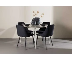 Venture Design Valgomojo komplektas Plaza stalas ir naktinės kėdės 120 cm smėlio spalvos ir juodos MDF ir aksomas