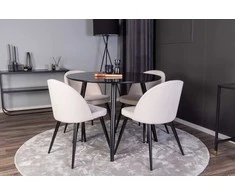Venture Design Valgomojo komplektas Plaza apvalus valgomojo stalas ir aksominės valgomojo kėdės 100x75 cm juoda smėlio spalvos valgomojo baldai