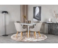 Venture Design Valgomojo komplektas Plaza apvalus stalas 100 cm baltas Plaza valgomojo kėdė 2 vnt. šviesiai pilka 100x100 cm balta