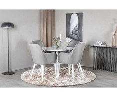 Venture Design Valgomojo komplektas Plaza apvalus stalas 100 cm baltas, komforto kėdė 2 vnt. pilka 100x100 cm