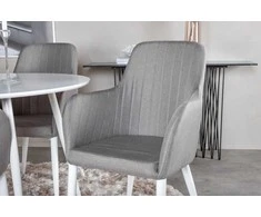Venture Design Valgomojo komplektas Plaza apvalus stalas 100 cm baltas, komforto kėdė 2 vnt. pilka 100x100 cm