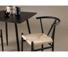Venture Design Valgomojo komplektas Polar stalas su Alfons kėdėmis 75x75 cm Juoda Smėlio spalvos MDF Rotangas