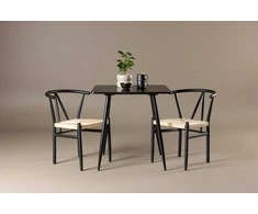 Venture Design Valgomojo komplektas Polar stalas su Alfons kėdėmis 75x75 cm Juoda Smėlio spalvos MDF Rotangas