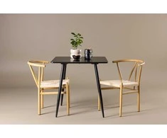 Venture Design Valgomojo komplektas Polar stalas su Alfons kėdėmis 75x75 cm juodas, smėlio spalvos MDF, rotangas