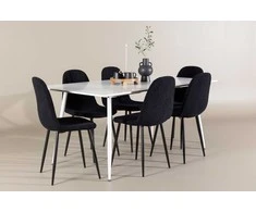 Venture Design Valgomojo komplektas Silar valgomojo stalas su Polar valgomojo kėdė 180x90 cm juoda ir balta mediena bei plienas