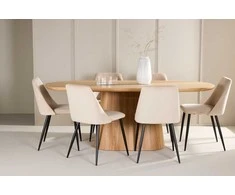 Venture Design Valgomojo komplektas Stjärnö stalas su 6 Night kėdėmis 200x90 cm juoda smėlio spalvos