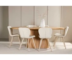Venture Design Valgomojo komplektas Stjärnö stalas su 6 Lilja kėdėmis 200x90 cm, smėlio spalvos mediena