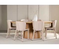 Venture Design Valgomojo komplektas Stjärnö stalas su 6 Astoria kėdėmis 200x90 cm smėlio spalvos