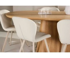 Venture Design Valgomojo komplektas Stjärnö stalas su 6 Lilja kėdėmis 200x90 cm, smėlio spalvos mediena