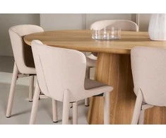 Venture Design Valgomojo komplektas Stjärnö stalas su 6 Astoria kėdėmis 200x90 cm smėlio spalvos