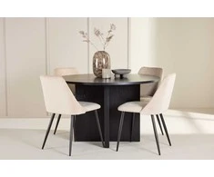 Venture Design Valgomojo komplektas Strada stalas ir naktinės kėdės 120x170 cm juoda smėlio spalvos mediena