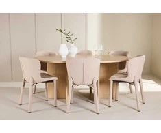 Venture Design Valgomojo komplektas Strada stalas su 6 Astoria kėdėmis 120x170 cm balintos ąžuolo spalvos mediena