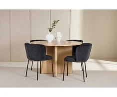 Venture Design Valgomojo komplektas Strada stalas su 4 Edina kėdėmis 120x170 cm balintos juodos medienos