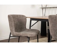 Venture Design Valgomojo komplektas Tempe valgomojo stalas ir Modesto valgomojo kėdė Juodasis graikinis riešutas, smėlio spalvos MDF, bouclé, metalas
