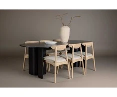 Venture Design Valgomojo komplektas Tyresö stalas 100x220 cm juodas Ven kėdė balinta