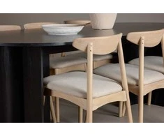Venture Design Valgomojo komplektas Tyresö stalas 100x220 cm juodas Ven kėdė balinta