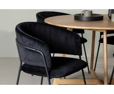 Venture Design Valgomojo komplektas Yakidon Selma Juodas aksomas Guminė mediena Ąžuolo imitacijos MDF Plienas Valgomojo baldai