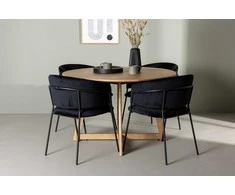 Venture Design Valgomojo komplektas Yakidon Selma Juodas aksomas Guminė mediena Ąžuolo imitacijos MDF Plienas Valgomojo baldai