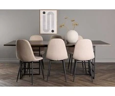 Venture Design Valgomojo komplektas Ystad valgomojo stalas ir Polar valgomojo kėdės 220x100 cm juoda smėlio spalvos